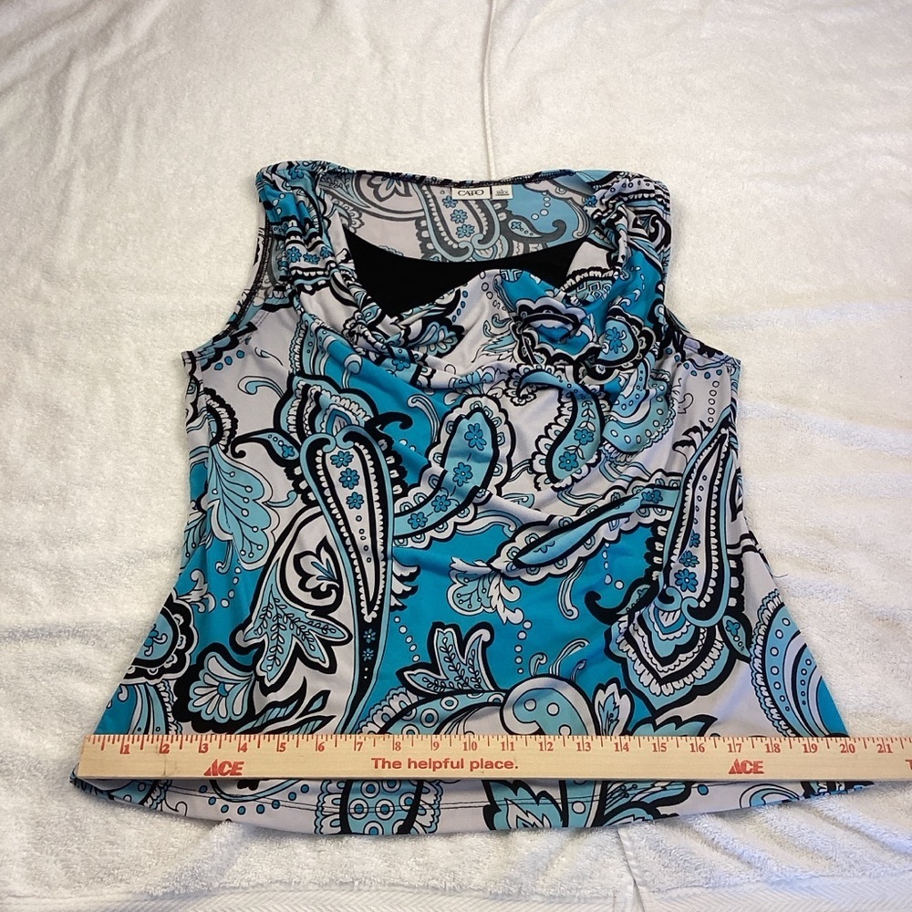 Cato Turquoise and Black Paisley Blouse Sz L - Picture 9 of 10